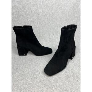 Sam Edelman Daruby Suede Ankle Bootie Womens 7.5 Black Square Toe Block Heel